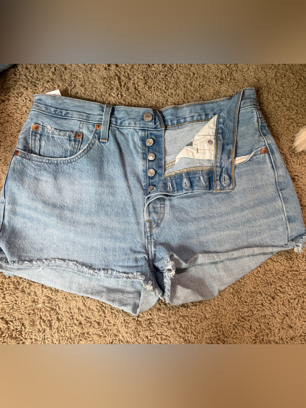 Levi's Light Blue High-Rise Button-Fly Denim Shorts